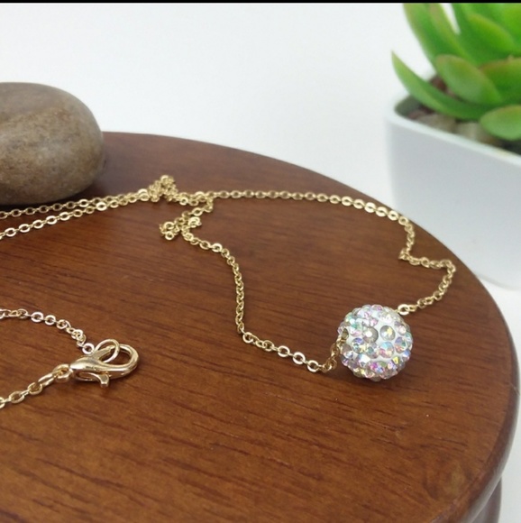 Iridescent Rhinestone Bead Chain Necklace - Picture 2 of 2